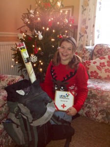Debbie packs her "Survival Kit", we're hoping she's also packing that beautiful Christmas jumper!