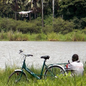 Is it a bird? Is it a plane? No it's the drone camera capturing footage of Wallce relaxing by the croc filled river!